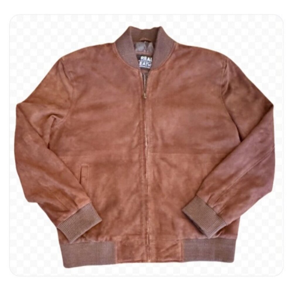 Vintage Suede Leather Rich Brown Bomber Jacket Men's L Coat